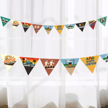 HAPPY CAMPER Garland Camping Birthday Party Supplies Wlcome Camp Flag Outdoor Party Banner Adventure Hanging