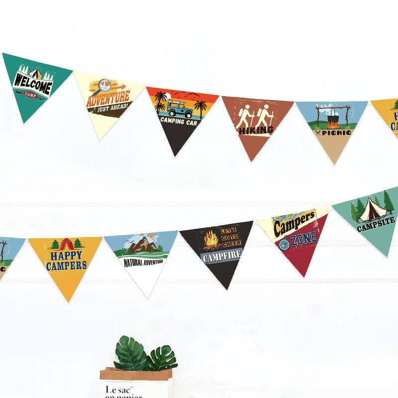 HAPPY CAMPER Garland Camping születésnapi parti kellékek Üdvözöljük a tábor zászlója szabadtéri buli zászló kaland lógás