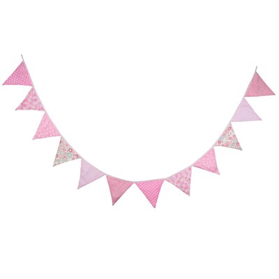 Νέες 12 σημαίες - Πανό από βαμβακερό ύφασμα 3,2 εκατομμυρίων ροζ κουζινέτα Διακοσμητικό ντους μωρού Γιρλάντα Διακόσμηση για πάρτι γενεθλίων μπλε κορδόνι