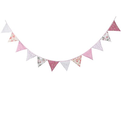 Νέες 12 σημαίες - Πανό από βαμβακερό ύφασμα 3,2 εκατομμυρίων ροζ κουζινέτα Διακοσμητικό ντους μωρού Γιρλάντα Διακόσμηση για πάρτι γενεθλίων μπλε κορδόνι