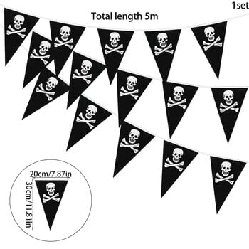 Διακοσμητικό πάρτι γενεθλίων 5 μέτρων με θέμα πειρατής Πανό Πειρατικό κρανίο σημαιοφόρο σημαίες κρεμαστές γιρλάντα Halloween Party Pull Flag