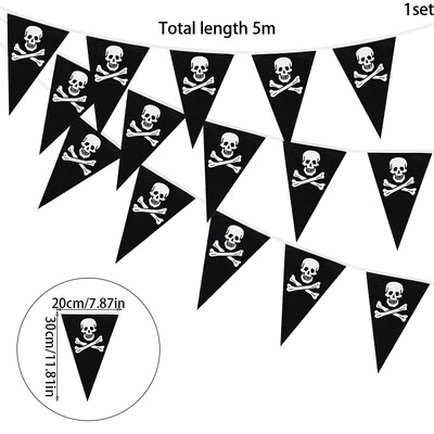 5 méteres kalóz témájú születésnapi parti dekoráció szalaghirdetés kalózkoponya zászlós zászlók Függő füzér Hallloween parti húzós zászló dísz