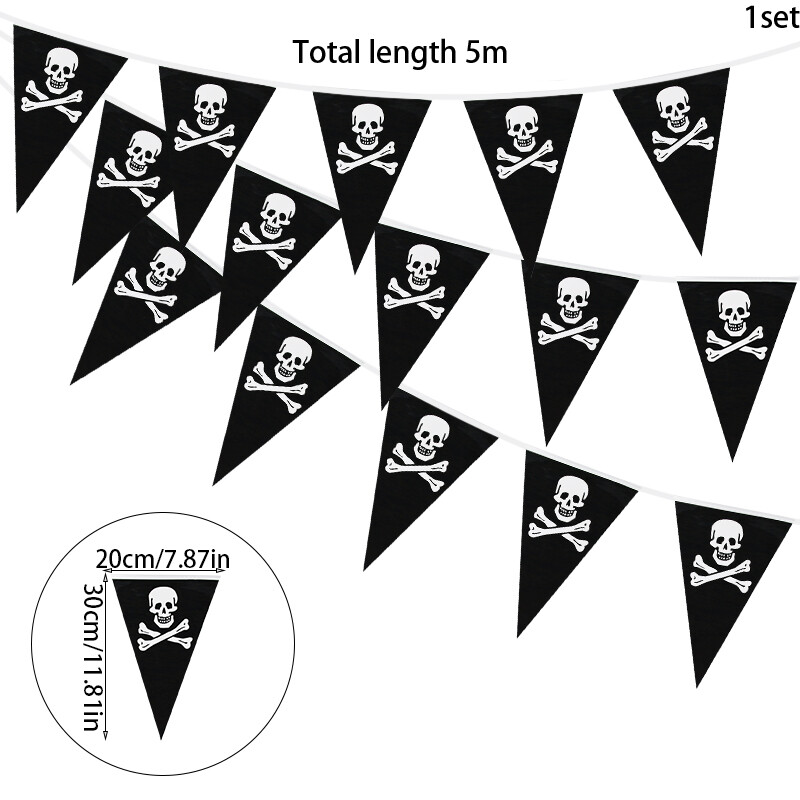 5 méteres kalóz témájú születésnapi parti dekoráció szalaghirdetés kalózkoponya zászlós zászlók Függő füzér Hallloween parti húzós zászló dísz