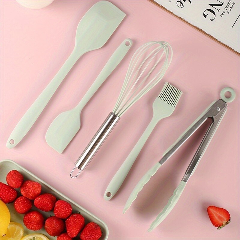 Kepimo įrankiai 5 dalių kepimo reikmenys, silikoniniai mentelių rinkinys Nelipnus ir karščiui atsparus kepimo indų rinkinys