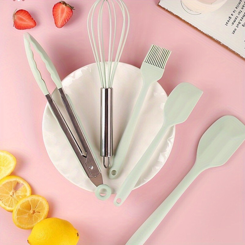 Kepimo įrankiai 5 dalių kepimo reikmenys, silikoniniai mentelių rinkinys Nelipnus ir karščiui atsparus kepimo indų rinkinys