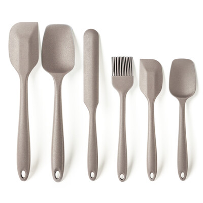 Silikona cepšanas trauks, karstumizturīgs bezšuvju lāpstiņa karotes izkliedētāja birstīte 6 gab. komplekts sajaukšanai, skrāpēšana.