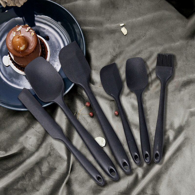 Silikona cepšanas trauks, karstumizturīgs bezšuvju lāpstiņa karotes izkliedētāja birstīte 6 gab. komplekts sajaukšanai, skrāpēšana.