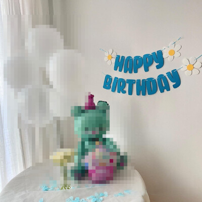 INS korejiešu tipa meitene, 2. 3. rozā balta, daudz laimes dzimšanas dienā, ziedu vītne, puiša ballīte, zila, balta, neausta margrietiņa vītne