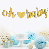 Το Gold Glitter Oh Baby Baby Shower Banner με καρδιά για baby shower φύλο αποκαλύπτει διακοσμητικά πάρτι