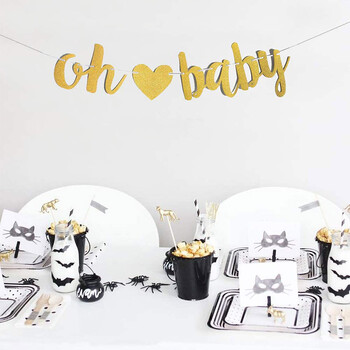 Банер със златен блясък Oh Baby Baby Shower със сърце за декорации за разкриване на пола на бебето