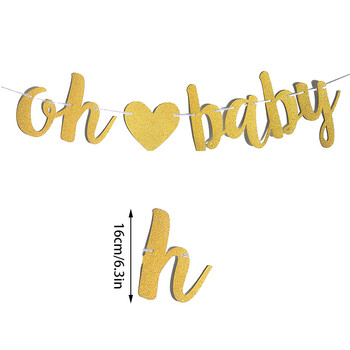 Банер със златен блясък Oh Baby Baby Shower със сърце за декорации за разкриване на пола на бебето