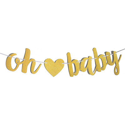 Το Gold Glitter Oh Baby Baby Shower Banner με καρδιά για baby shower φύλο αποκαλύπτει διακοσμητικά πάρτι