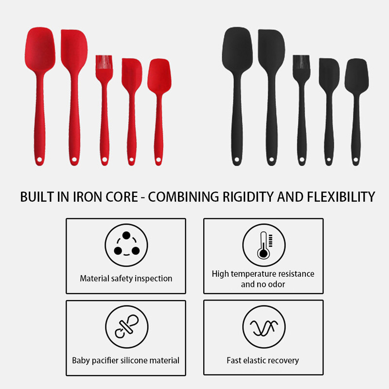 5 vnt. silikoninių mentelių aliejaus šepetėlių rinkinys Profesionalus praktiškas salotų maišymo strypas virtuvės priedai