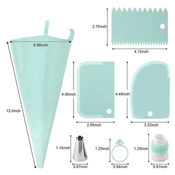 Домашен инструмент за печене, комплект за стъргалка, монтиран в устата, силиконова шарка за крем за торта, инструмент за гладко моделиране, комплект от 15 бр.
