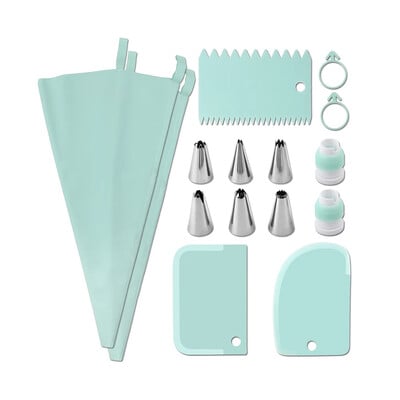 Buitinis kepimo įrankis, gremžtuko montuojamas burnos rinkinys, silikoninio pyrago kremo raštas, sklandus modeliavimo įrankis, 15 vnt.