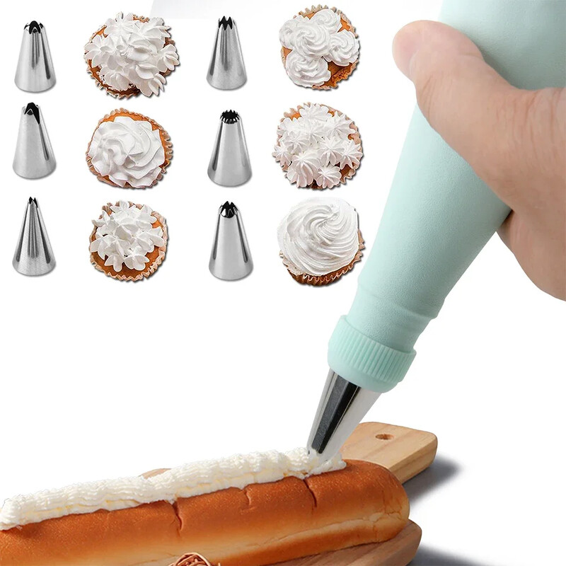 Buitinis kepimo įrankis, gremžtuko montuojamas burnos rinkinys, silikoninio pyrago kremo raštas, sklandus modeliavimo įrankis, 15 vnt.