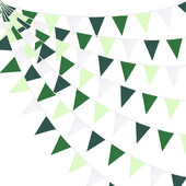 16db zöld-fehér háromszög alakú zászló, születésnapra, esküvőre, menyasszonyi zuhanyozásra, szabadtéri parti dekorációra