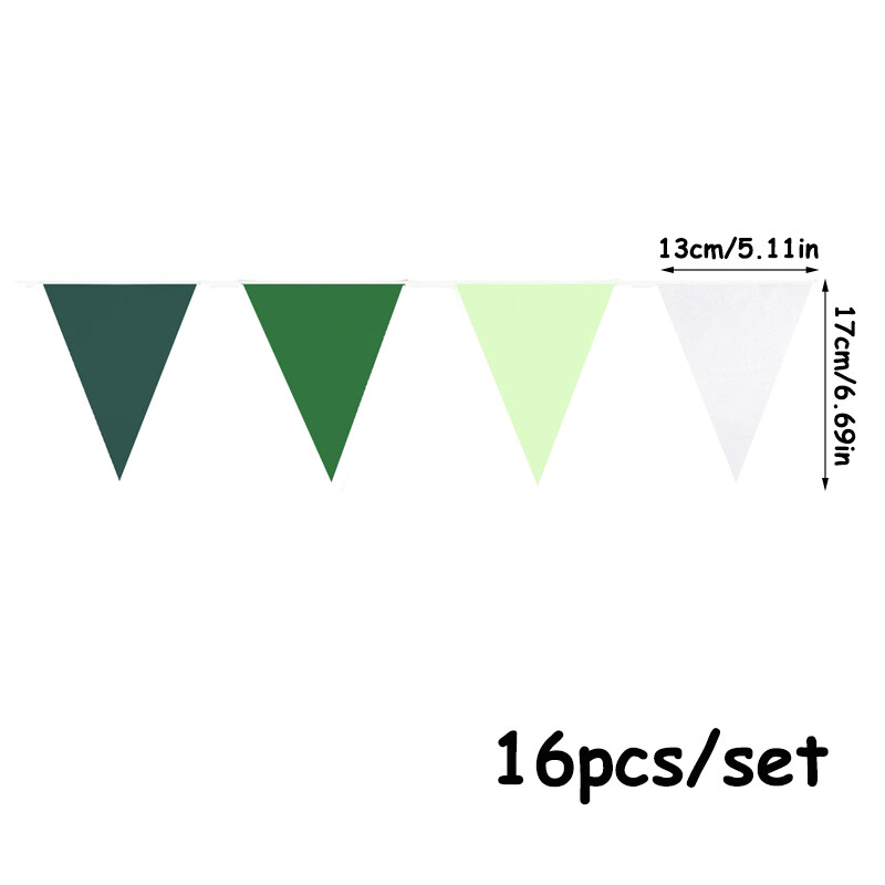 16db zöld-fehér háromszög alakú zászló, születésnapra, esküvőre, menyasszonyi zuhanyozásra, szabadtéri parti dekorációra