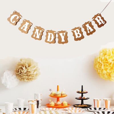 Candy Bar Party Banner Esküvői Party fogadás Svédasztalos dekoráció Fényképezés Banner Prop