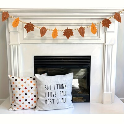 1db őszi levelek füzér, barna őszi színű zászló, filc levelek és fagyöngyök, juharlevél tölgy dekoráció, hálaadás dekoráció