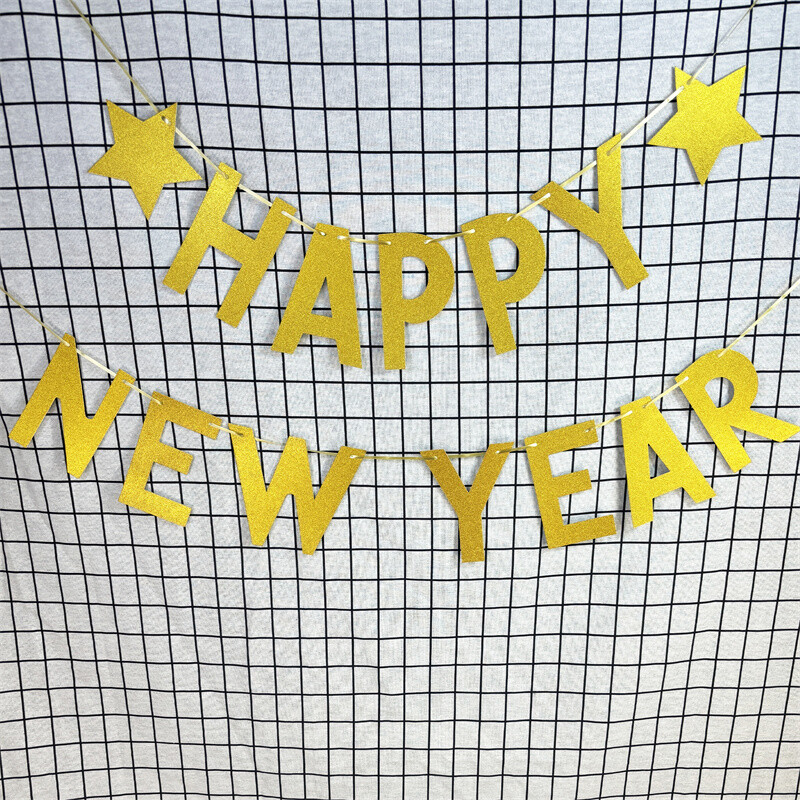 1Szett arany Boldog új évet 2025-ös szalaghirdetés újévi buli ünnepi sármány füzér évfordulója otthoni karácsonyi dekorációs kellékek