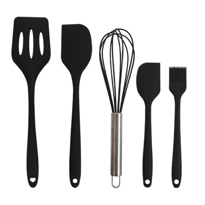 Penkių dalių silikoninis kepimo įrankių rinkinys, atsparus aukštai temperatūrai dideli ir maži sviesto grandikliai, alyvos šepetėlis kiaušinių plaktuvo nesandarus kastuvas