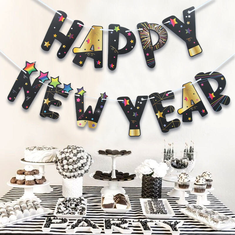1 gb. Jaungada reklāmkarogs Dzimšanas dienas ballītes cirtas vītnes Mājas rotājumi 2025. gada papīra reklāmkaroga dekorēšana Laimīgu Jauno gadu piederumu reklāmkarogs