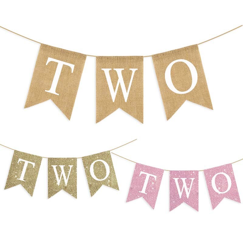 Baba második születésnapi széke Banner Zsákvászon KÉT Garland Fiú Lány Kétéves Születésnapi Party Dekoráció Kedvezmények Fotó Kellékek Kellékek