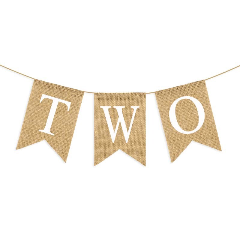 Baba második születésnapi széke Banner Zsákvászon KÉT Garland Fiú Lány Kétéves Születésnapi Party Dekoráció Kedvezmények Fotó Kellékek Kellékek