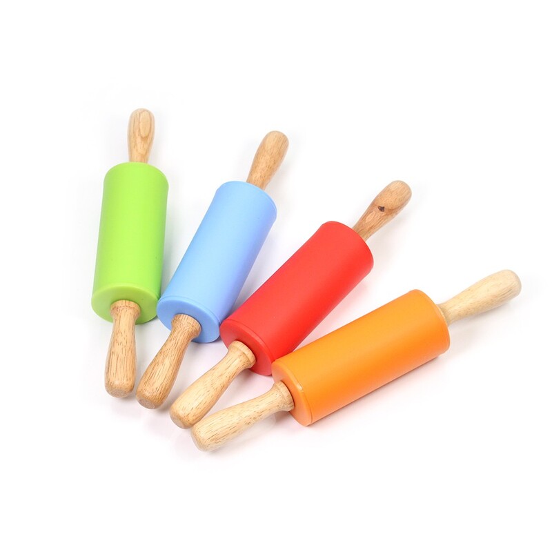 „Leeseph“ silikoninis kočėlas vaikams, nepridegantis paviršius ir patogios medinės rankenos kepimui