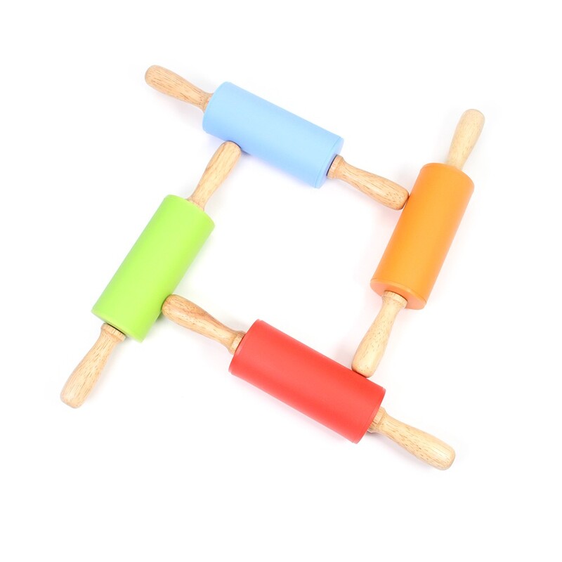 „Leeseph“ silikoninis kočėlas vaikams, nepridegantis paviršius ir patogios medinės rankenos kepimui