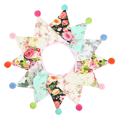 3,2 M Vintage virágos szövet sármány 12 zászlós zászló labdákkal Esküvői parti dekorációs szalaghirdetés otthoni babaváró karneváli füzér