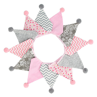 3,2 M Vintage virágos szövet sármány 12 zászlós zászló labdákkal Esküvői parti dekorációs szalaghirdetés otthoni babaváró karneváli füzér