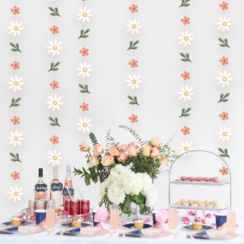 Rusztikus esküvői papír százszorszép levél virágfüzér virágszalag, akasztós eljegyzés, menyasszonyi zuhany cukorka teázó kerti dekoráció