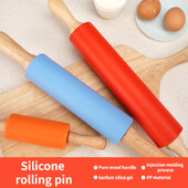 Zackoo 23-43cm nepridegantis silikoninis kočėlas medinės rankenos tešlos tešlos miltų volelis Pica makaronai virtuvės kepimo kepimo įrankis