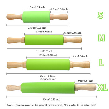 Zackoo 23-43 εκ. Αντικολλητικός πλάστης σιλικόνης Ξύλινη λαβή Ζύμη ζαχαροπλαστικής Ρολό για πίτσα Ζυμαρικά κουζίνας Εργαλείο ψησίματος