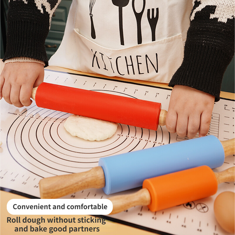 Zackoo 23-43cm nepridegantis silikoninis kočėlas medinės rankenos tešlos tešlos miltų volelis Pica makaronai virtuvės kepimo kepimo įrankis
