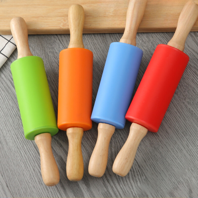 Zackoo 23-43cm nepridegantis silikoninis kočėlas medinės rankenos tešlos tešlos miltų volelis Pica makaronai virtuvės kepimo kepimo įrankis