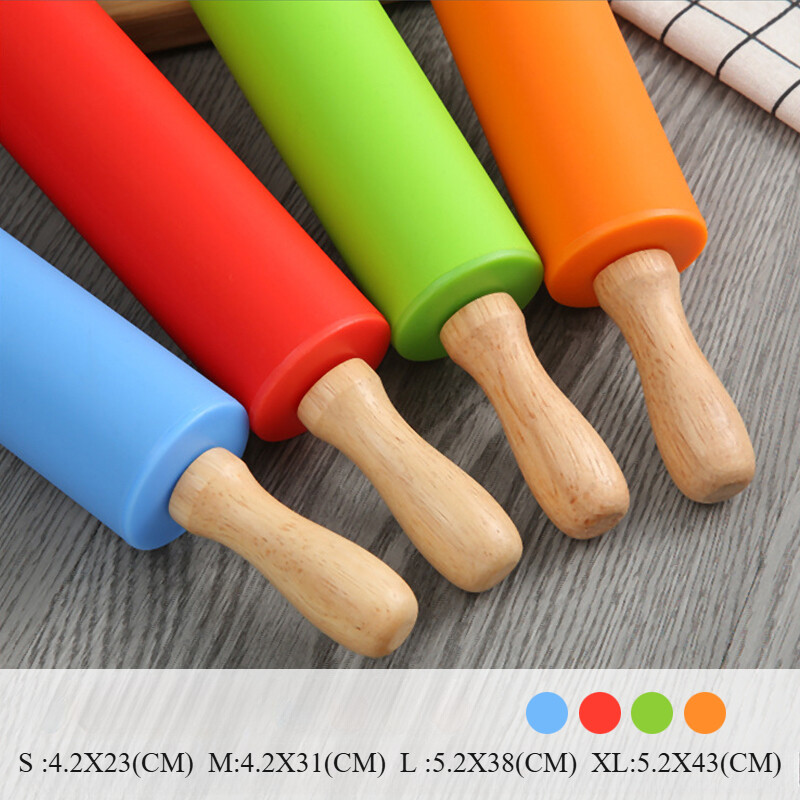 Zackoo 23-43cm nepridegantis silikoninis kočėlas medinės rankenos tešlos tešlos miltų volelis Pica makaronai virtuvės kepimo kepimo įrankis