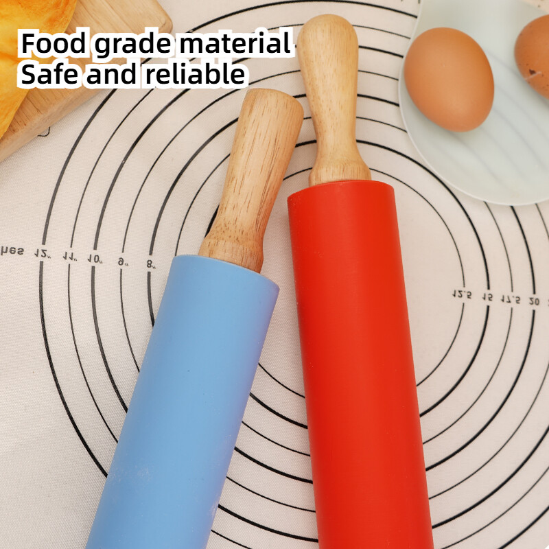 Zackoo 23-43cm nepridegantis silikoninis kočėlas medinės rankenos tešlos tešlos miltų volelis Pica makaronai virtuvės kepimo kepimo įrankis