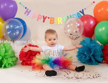 Χρώμα Rainbow Happy Birthday Banner Χαρτί γιρλάντα Παιδικό 1ο πάρτι γενεθλίων Κρεμαστή σημαία Διακόσμηση με θέμα Μονόκερος