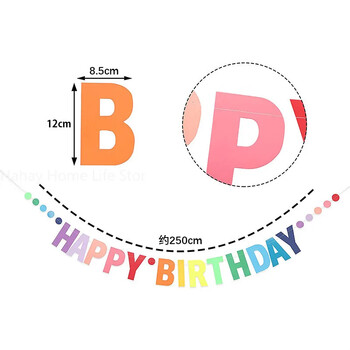 Банер с цвят на дъгата Честит рожден ден Хартиен гирлянд Парти за парти за 1-ви рожден ден Декорация с висящо знаме Еднорог Парти консумативи