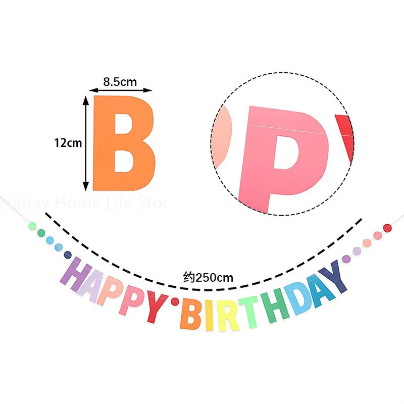 Szivárvány színű Boldog születésnapot Banner Papír Füzér Gyerekek 1. Születésnapi Party Függő Zászló Dekoráció Egyszarvú tematikus party kellékek