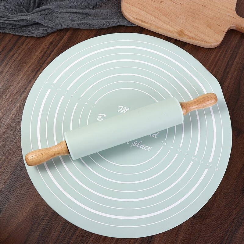 2 db/készlet Háztartási szilikon sodrófa tészta szett kerek, mérleg sodrófa készlettel Sűrített, többször használható dagasztólap tészta