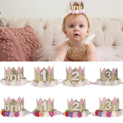 Baby Birthday Party Καπέλο Princess Crown Headband Διακοσμήσεις γενεθλίων 1 έτους Baby Shower One 1st 2nd 3rd Birthday Party Supplies