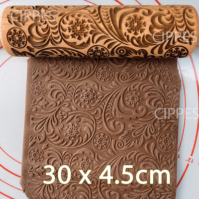 Dombornyomott sodrófa karácsonyra, rénszarvas virágmintával gravírozott görgős tésztával karácsonyi dekoráció sütihez keksz tortához