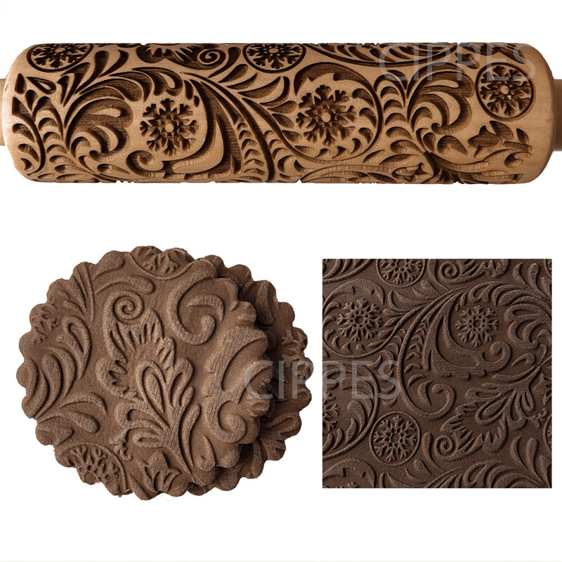 Dombornyomott sodrófa karácsonyra, rénszarvas virágmintával gravírozott görgős tésztával karácsonyi dekoráció sütihez keksz tortához