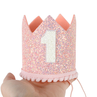 Rose Gold Pink One Birthday Crown Μωρό ενός έτους Γενέθλια Cheer Number 1 Crown One Headband Hat 1st Kids Boy Girl Decor Party