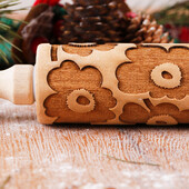 1 gab. 13,7 collu koka, lielas plūsmas reljefs rullītis virtuves konditorejas izstrādājumu cepšanas rīkiem, ziedu dziļi gravēšanas sīkdatņu zīmoga rīks