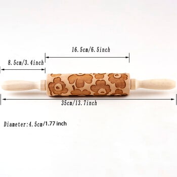 1 бр. 13,7 инча Дървена точилка с голямо релефно щамповане за кухненски инструменти за печене на сладкиши, Инструмент за печат на бисквитки с дълбоко гравиране на цветя